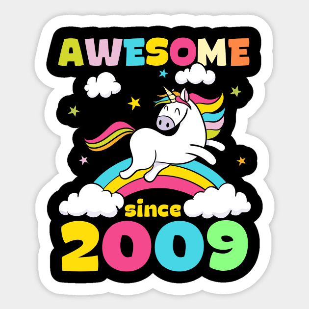 Cute Awesome Unicorn Since 2009 Funny Gift Sticker by saugiohoc994